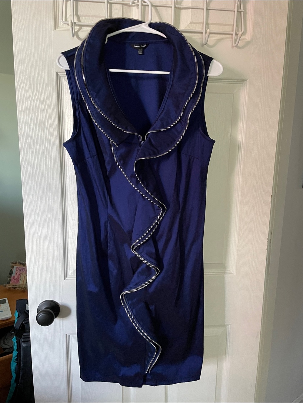 Samuel Dong Navy Sleeveless Ruffle-Trim Dress